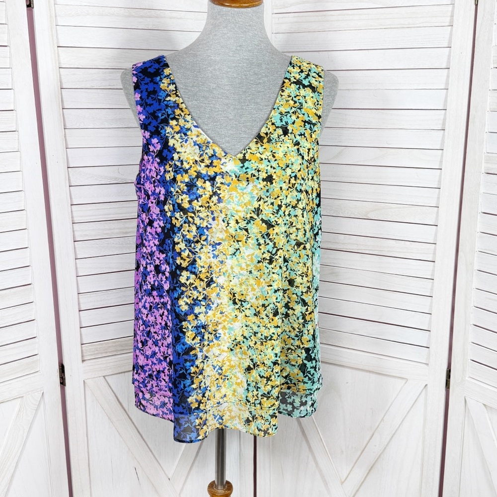 Cabi Merry Go Round Floral Tiered Chiffon Tank‎ Top Multicolor Med Cottagecore